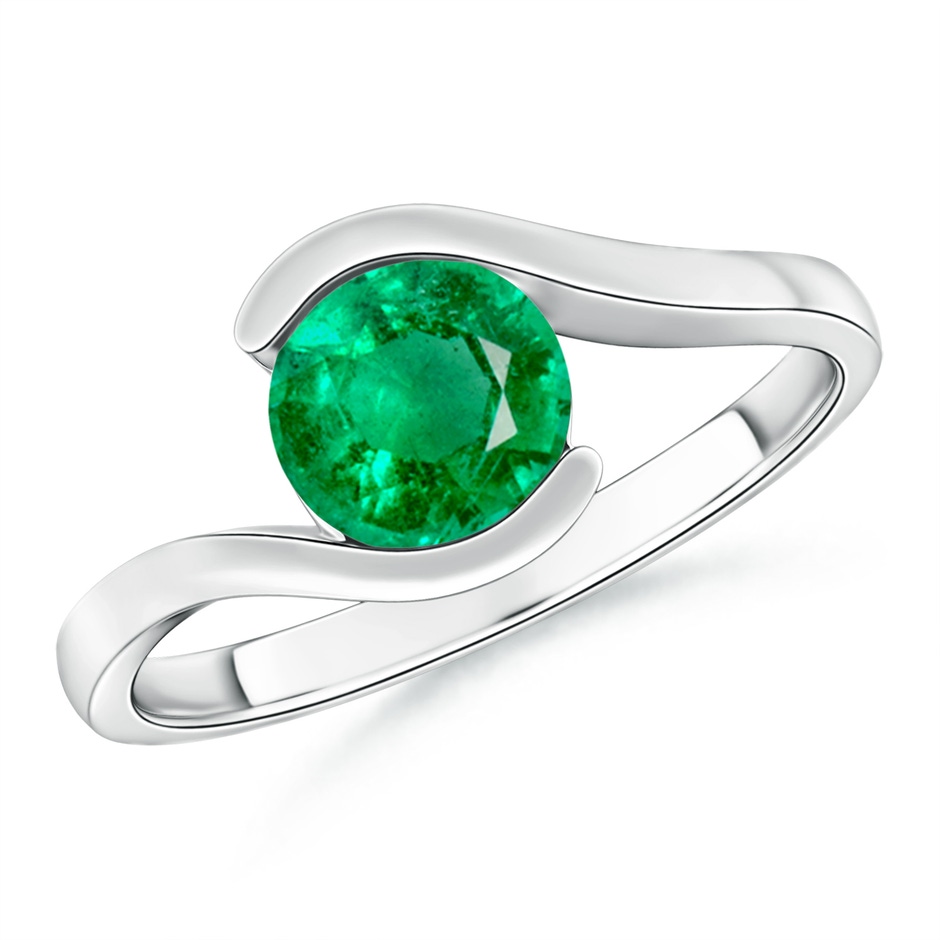 6.5mm AAA Semi Bezel-Set Solitaire Round Emerald Bypass Ring in P950 Platinum 