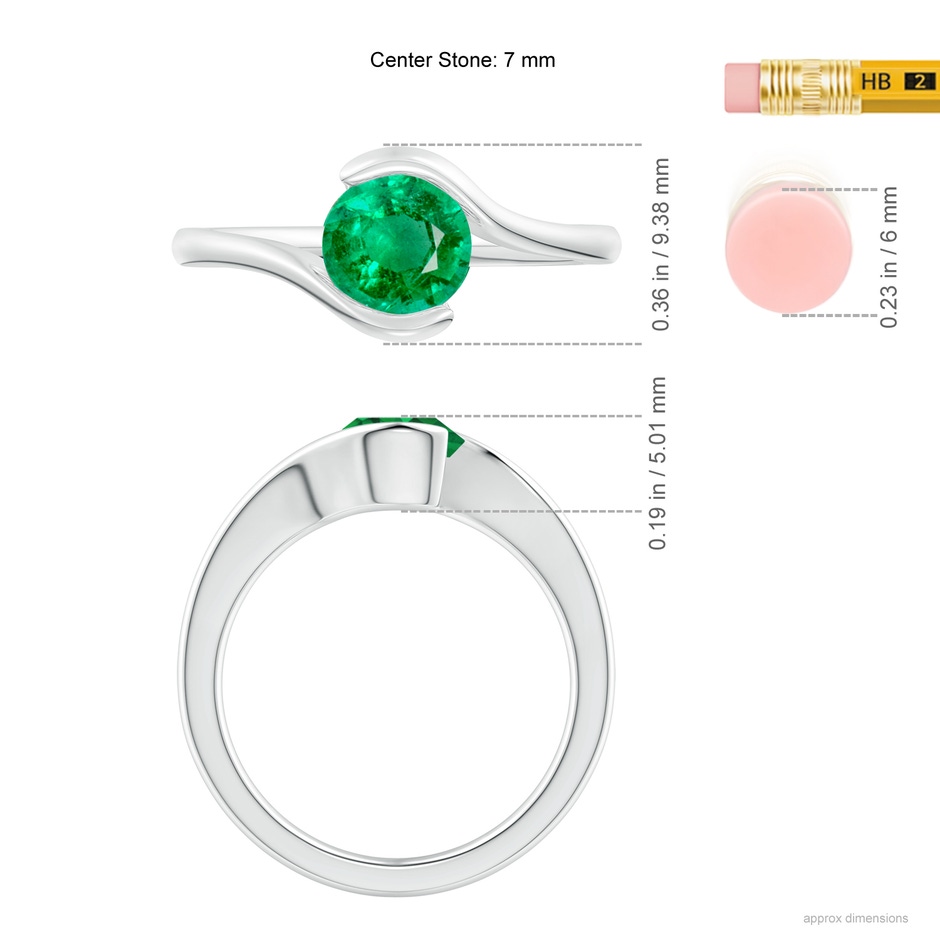6.5mm AAA Semi Bezel-Set Solitaire Round Emerald Bypass Ring in White Gold ruler