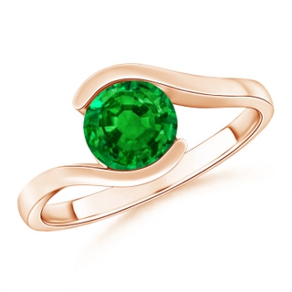 6.5mm AAAA Semi Bezel-Set Solitaire Round Emerald Bypass Ring in 10K Rose Gold