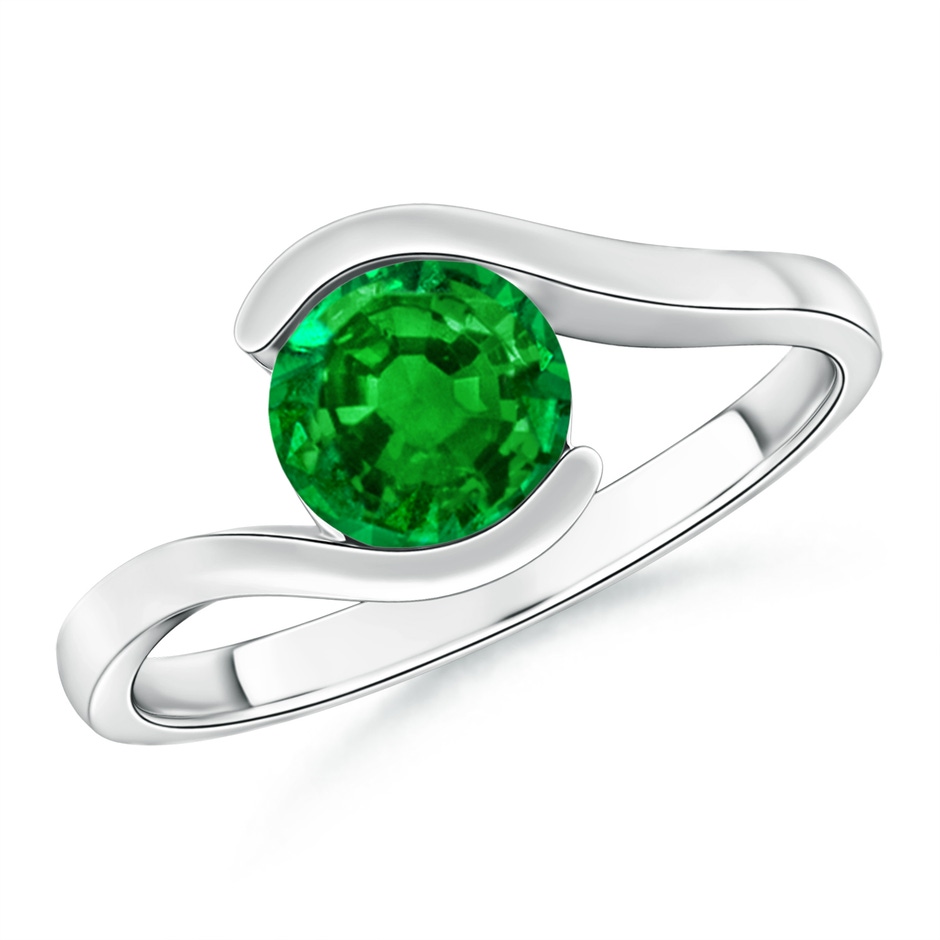6.5mm AAAA Semi Bezel-Set Solitaire Round Emerald Bypass Ring in P950 Platinum 