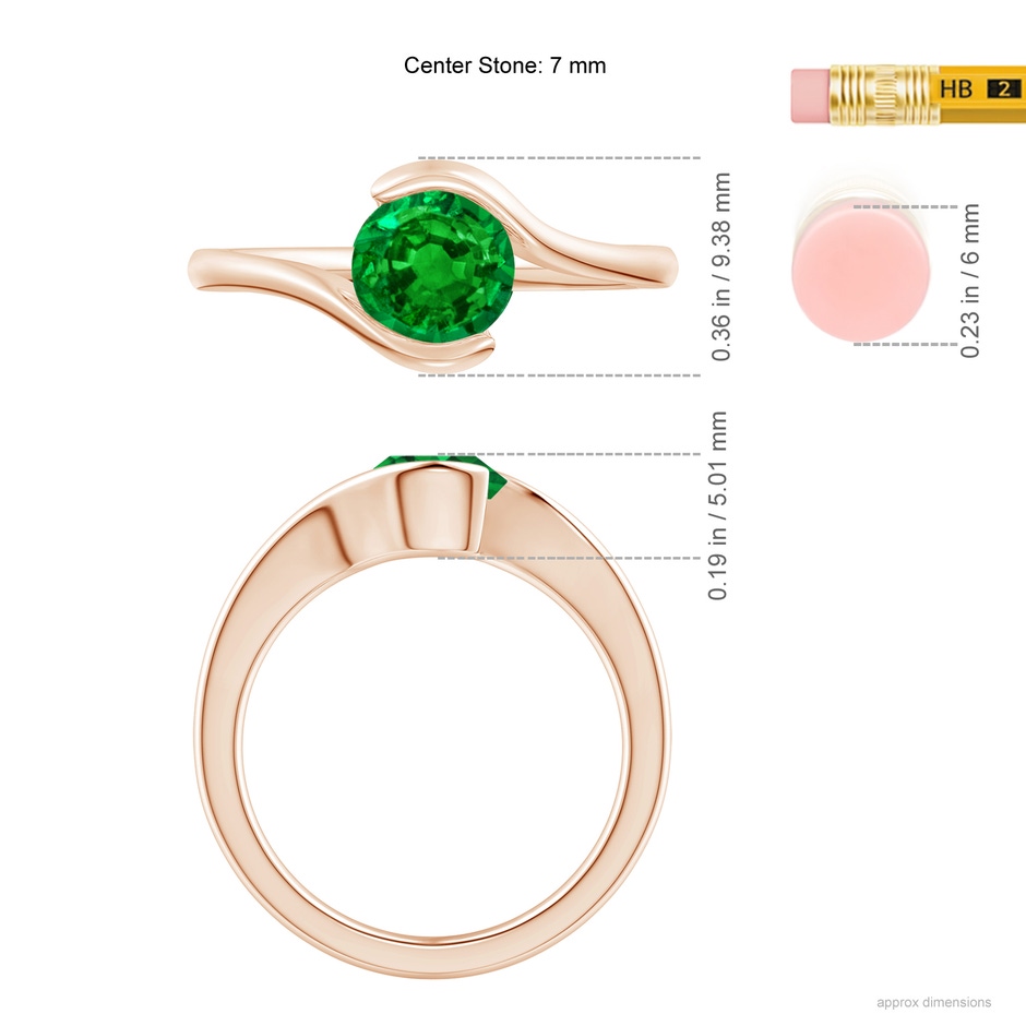 6.5mm AAAA Semi Bezel-Set Solitaire Round Emerald Bypass Ring in Rose Gold ruler