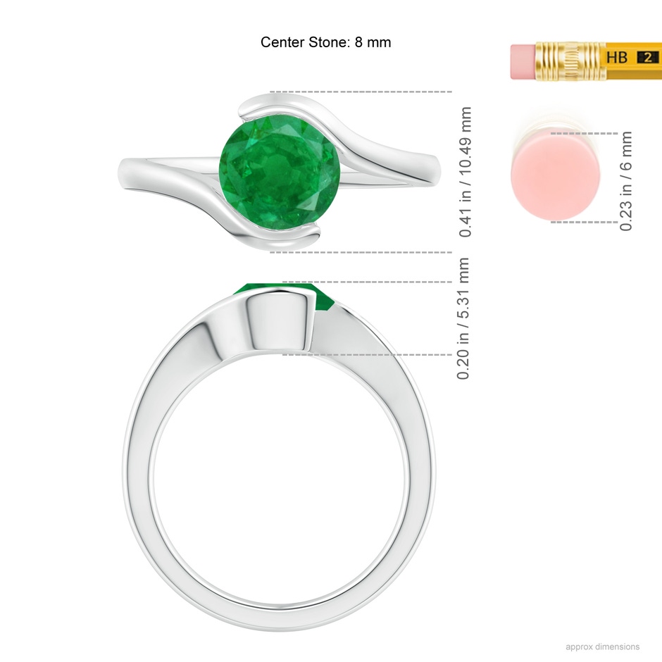 7.5mm AA Semi Bezel-Set Solitaire Round Emerald Bypass Ring in White Gold ruler