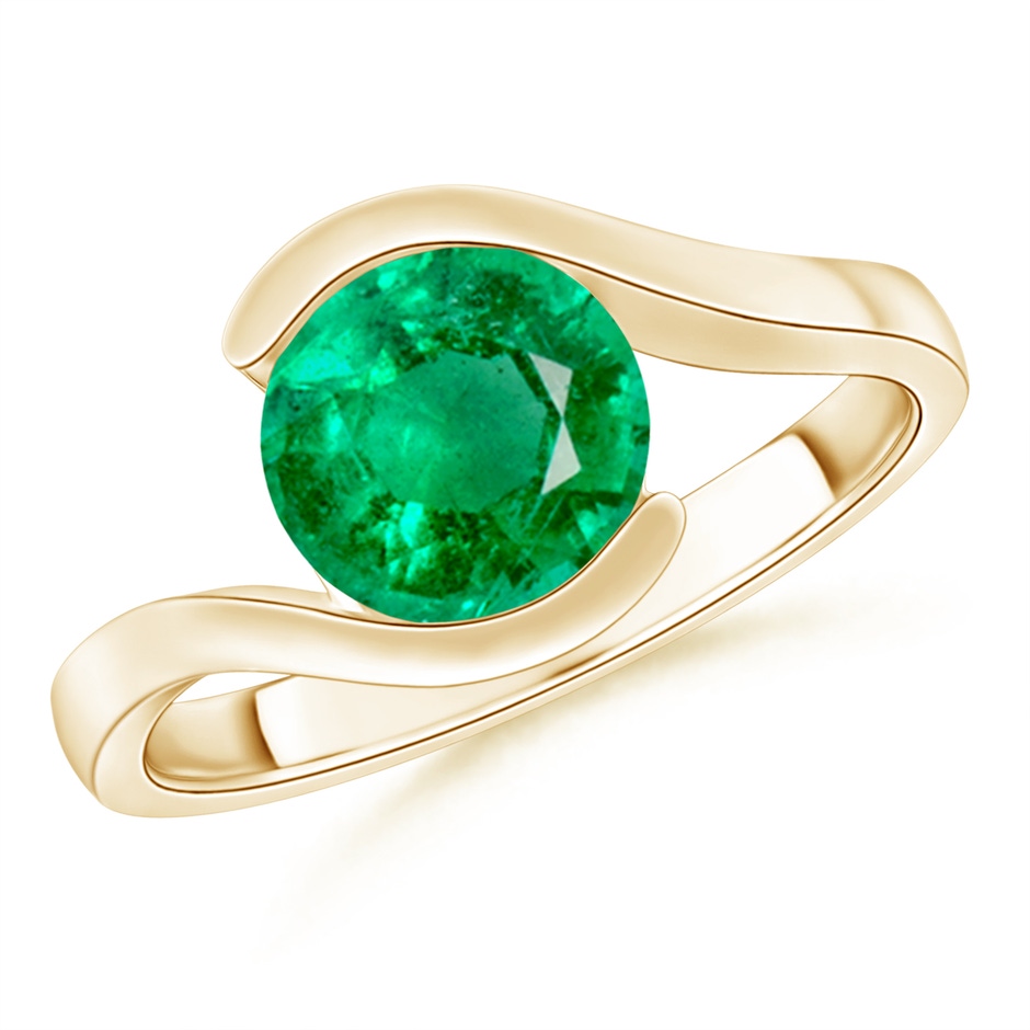 7.5mm AAA Semi Bezel-Set Solitaire Round Emerald Bypass Ring in 18K Yellow Gold 