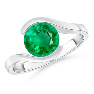7.5mm AAA Semi Bezel-Set Solitaire Round Emerald Bypass Ring in P950 Platinum