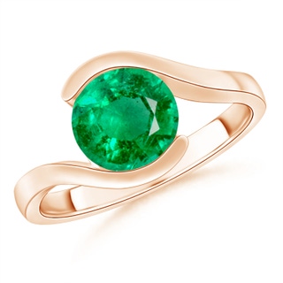 7.5mm AAA Semi Bezel-Set Solitaire Round Emerald Bypass Ring in Rose Gold