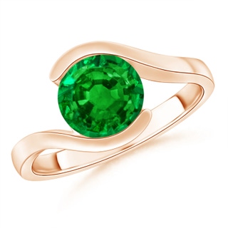 7.5mm AAAA Semi Bezel-Set Solitaire Round Emerald Bypass Ring in 10K Rose Gold