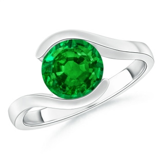 7.5mm AAAA Semi Bezel-Set Solitaire Round Emerald Bypass Ring in P950 Platinum