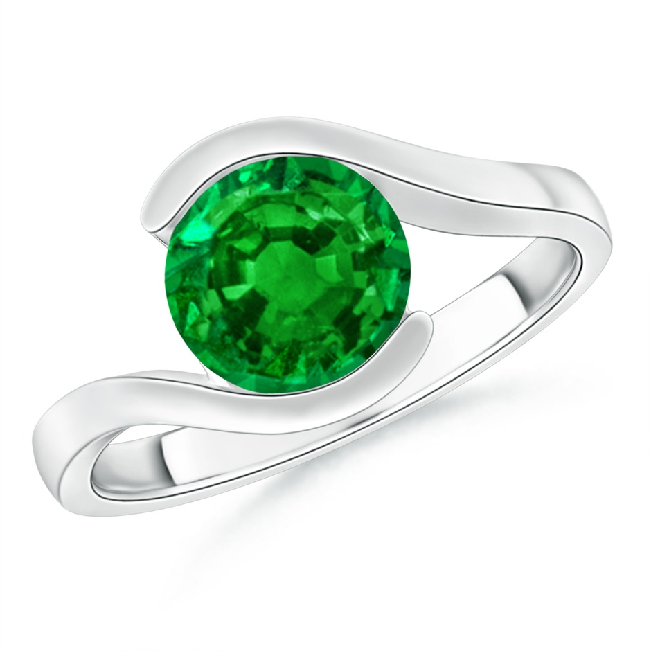 7.5mm AAAA Semi Bezel-Set Solitaire Round Emerald Bypass Ring in P950 Platinum 