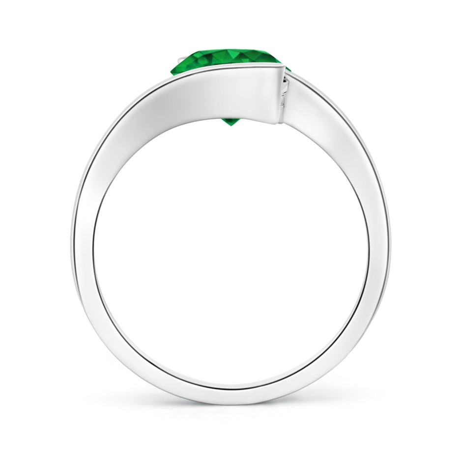 7.5mm AAAA Semi Bezel-Set Solitaire Round Emerald Bypass Ring in P950 Platinum side 199