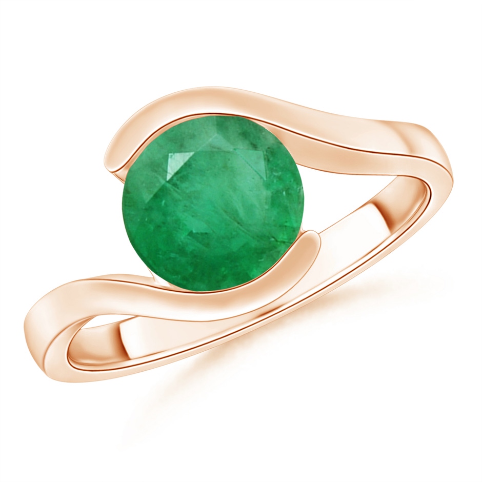 8mm A Semi Bezel-Set Solitaire Round Emerald Bypass Ring in Rose Gold 
