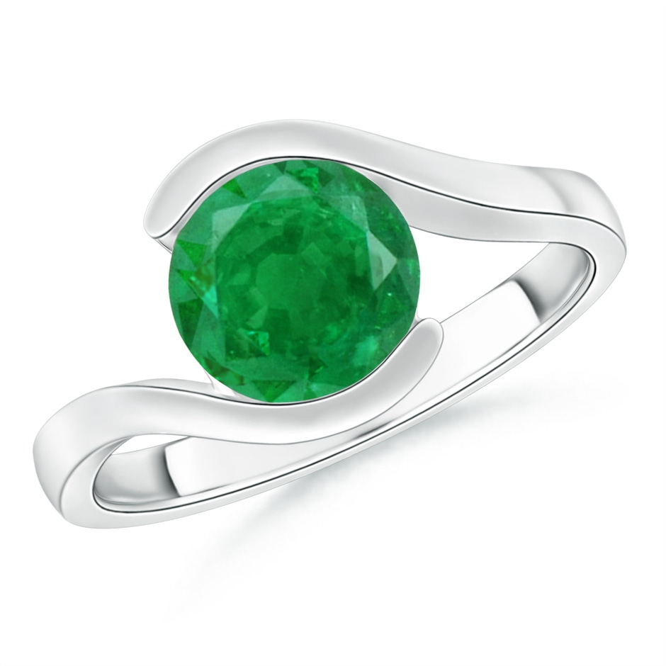 8mm AA Semi Bezel-Set Solitaire Round Emerald Bypass Ring in P950 Platinum 