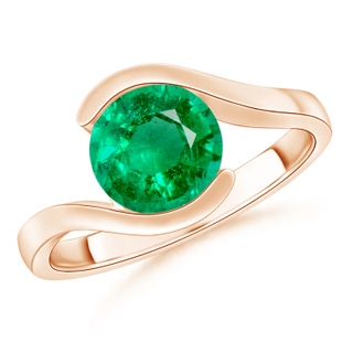 8mm AAA Semi Bezel-Set Solitaire Round Emerald Bypass Ring in 18K Rose Gold