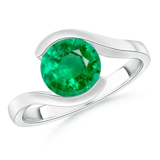8mm AAA Semi Bezel-Set Solitaire Round Emerald Bypass Ring in P950 Platinum