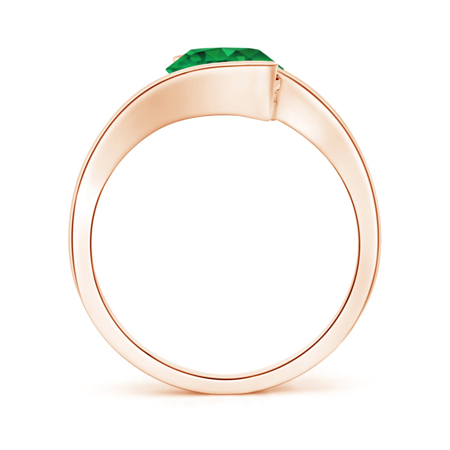 8mm AAA Semi Bezel-Set Solitaire Round Emerald Bypass Ring in Rose Gold