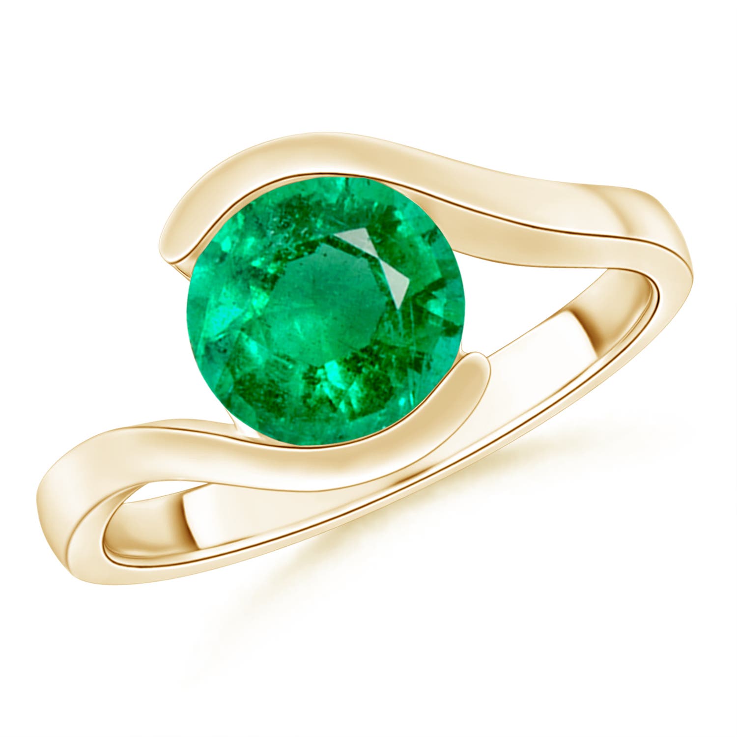8mm AAA Semi Bezel-Set Solitaire Round Emerald Bypass Ring in Yellow Gold