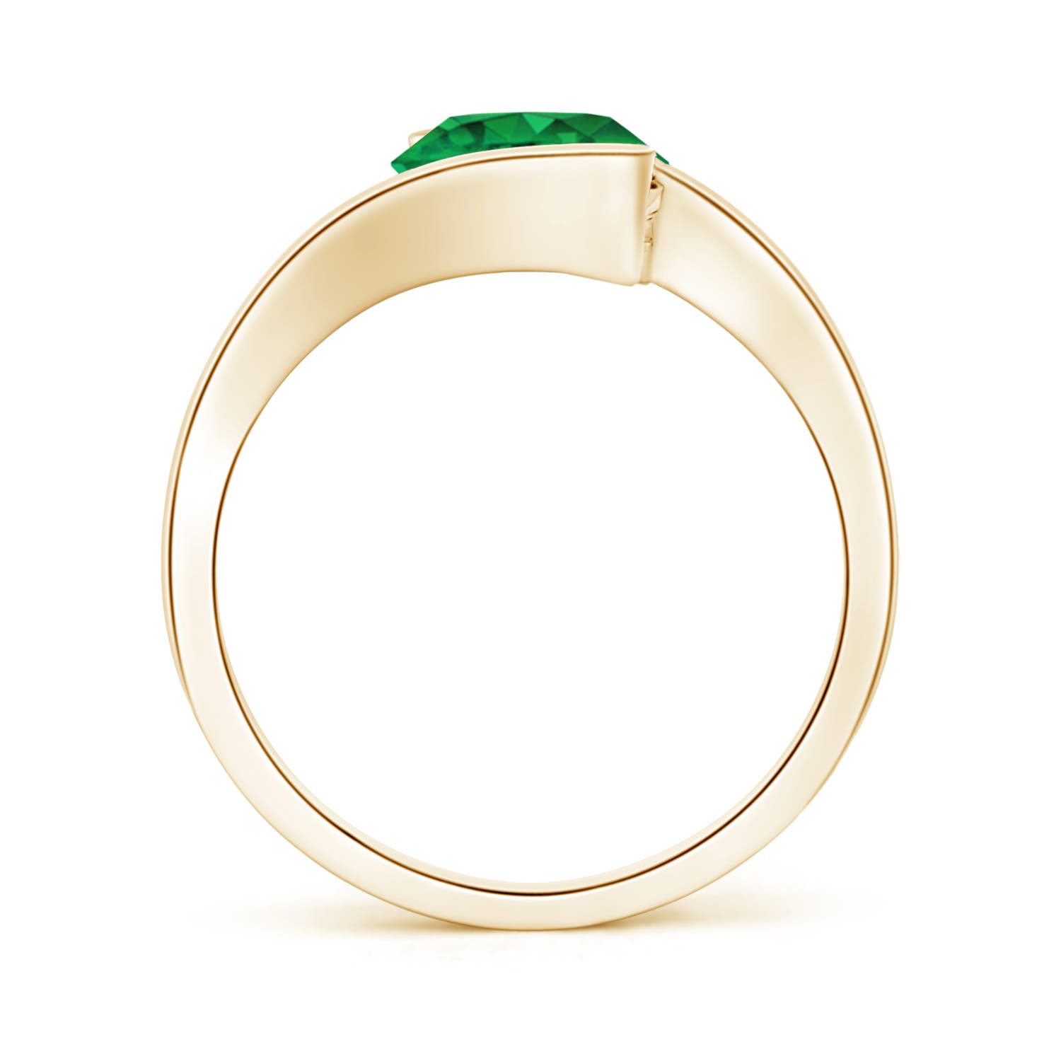 8mm AAA Semi Bezel-Set Solitaire Round Emerald Bypass Ring in Yellow Gold