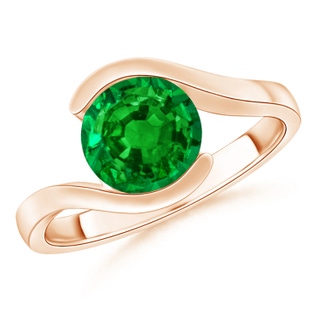 8mm AAAA Semi Bezel-Set Solitaire Round Emerald Bypass Ring in 18K Rose Gold