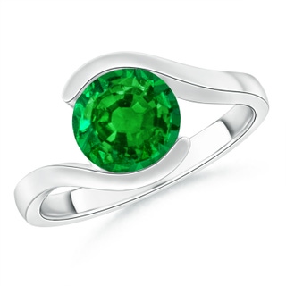 8mm AAAA Semi Bezel-Set Solitaire Round Emerald Bypass Ring in P950 Platinum