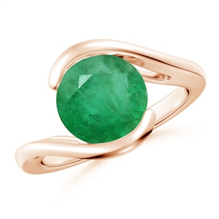 9mm A Semi Bezel-Set Solitaire Round Emerald Bypass Ring in 18K Rose Gold