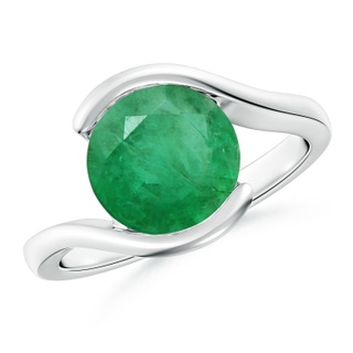 9mm A Semi Bezel-Set Solitaire Round Emerald Bypass Ring in P950 Platinum
