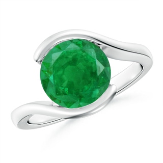 9mm AA Semi Bezel-Set Solitaire Round Emerald Bypass Ring in P950 Platinum