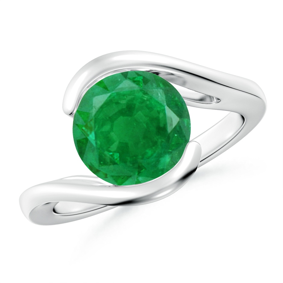 9mm AA Semi Bezel-Set Solitaire Round Emerald Bypass Ring in P950 Platinum 