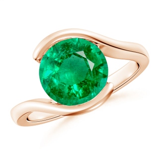9mm AAA Semi Bezel-Set Solitaire Round Emerald Bypass Ring in 10K Rose Gold