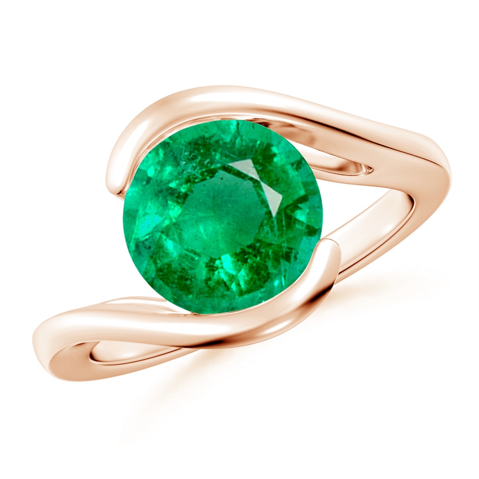 9mm AAA Semi Bezel-Set Solitaire Round Emerald Bypass Ring in 18K Rose Gold 