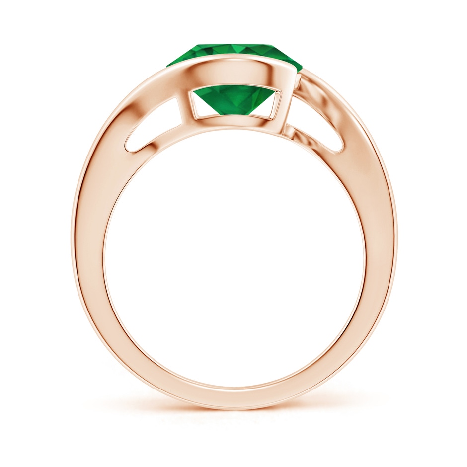 9mm AAA Semi Bezel-Set Solitaire Round Emerald Bypass Ring in 18K Rose Gold side 199