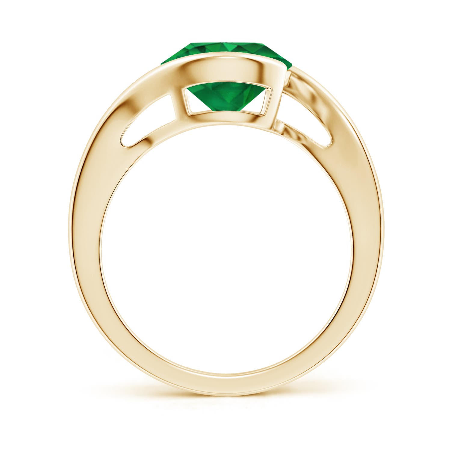 9mm AAA Semi Bezel-Set Solitaire Round Emerald Bypass Ring in 18K Yellow Gold