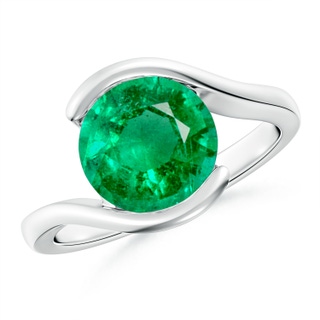 9mm AAA Semi Bezel-Set Solitaire Round Emerald Bypass Ring in P950 Platinum
