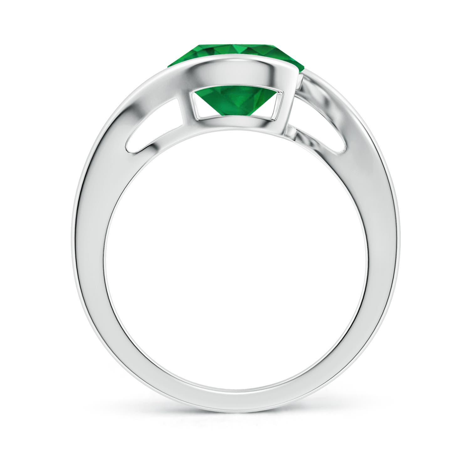9mm AAA Semi Bezel-Set Solitaire Round Emerald Bypass Ring in P950 Platinum
