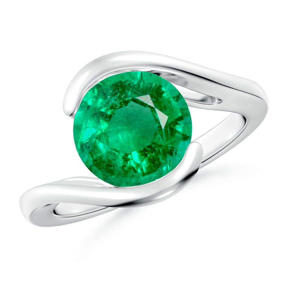 9mm AAA Semi Bezel-Set Solitaire Round Emerald Bypass Ring in White Gold 