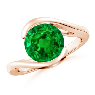 9mm AAAA Semi Bezel-Set Solitaire Round Emerald Bypass Ring in 10K Rose Gold