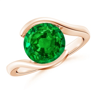 9mm AAAA Semi Bezel-Set Solitaire Round Emerald Bypass Ring in 9K Rose Gold