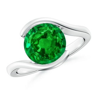 9mm AAAA Semi Bezel-Set Solitaire Round Emerald Bypass Ring in P950 Platinum