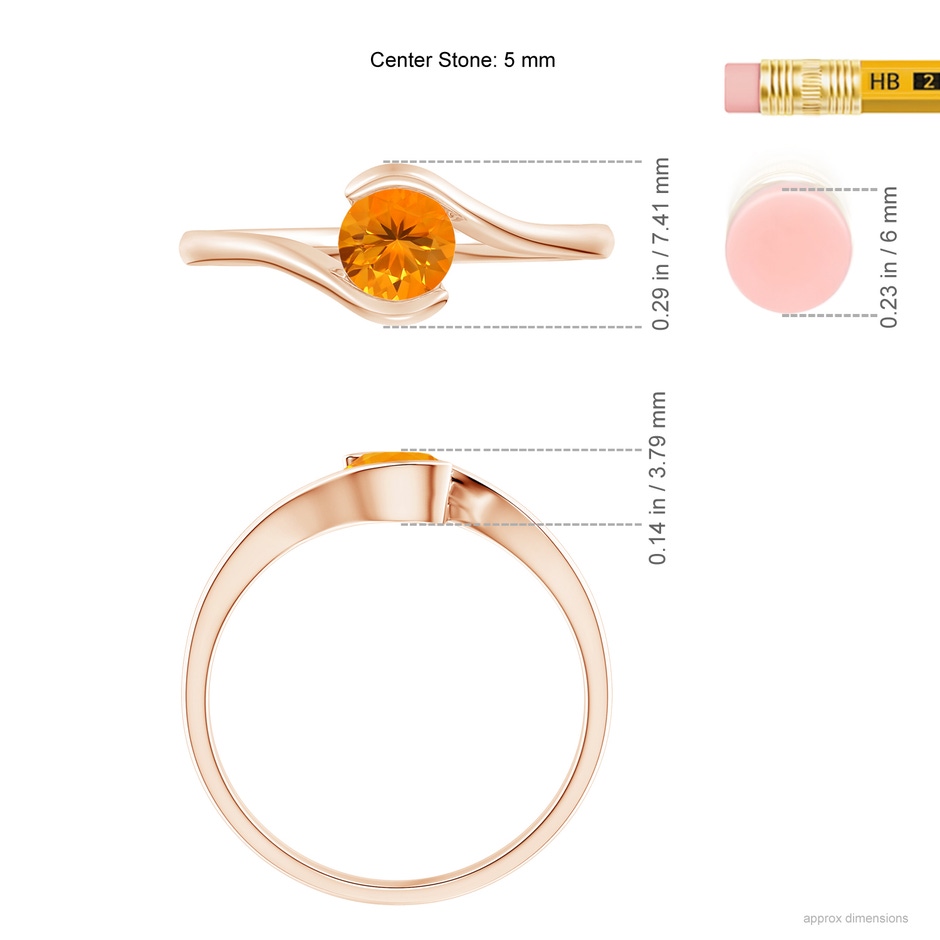 5mm AA Semi Bezel-Set Solitaire Round Fire Opal Bypass Ring in Rose Gold ruler