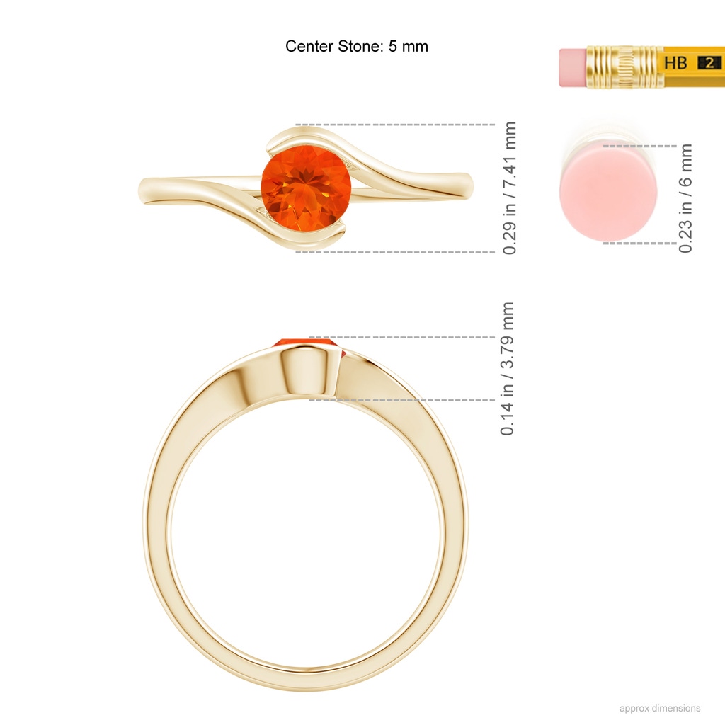 5mm AAA Semi Bezel-Set Solitaire Round Fire Opal Bypass Ring in 9K Yellow Gold Ruler
