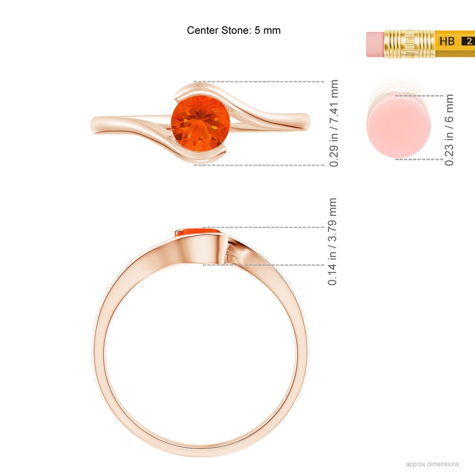 5mm AAA Semi Bezel-Set Solitaire Round Fire Opal Bypass Ring in Rose Gold ruler