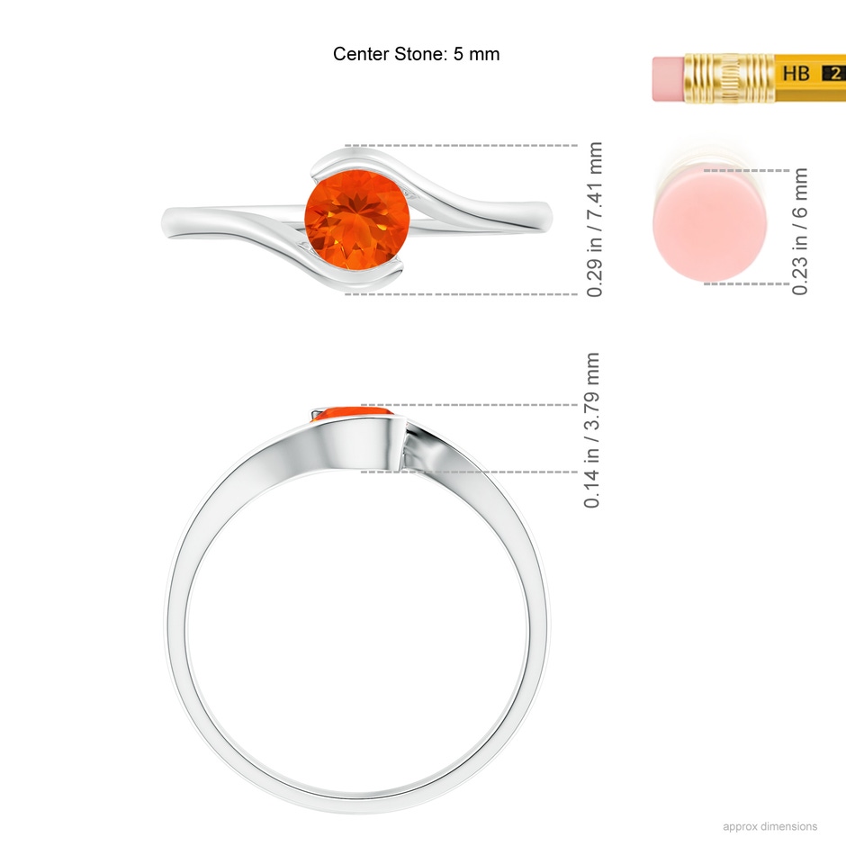 5mm AAA Semi Bezel-Set Solitaire Round Fire Opal Bypass Ring in White Gold ruler