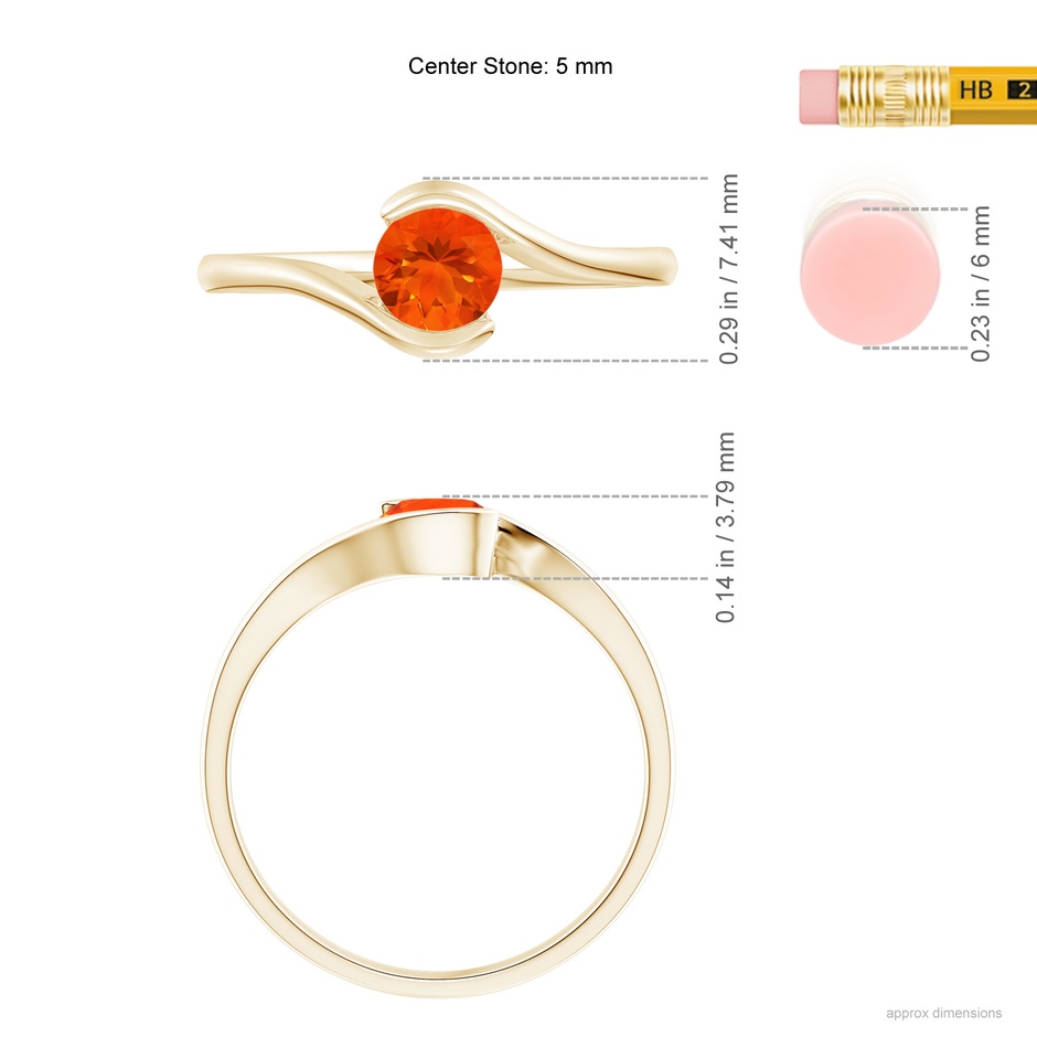5mm AAA Semi Bezel-Set Solitaire Round Fire Opal Bypass Ring in Yellow Gold ruler