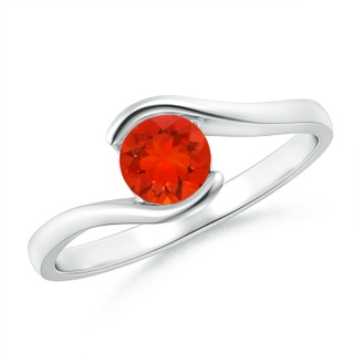 5mm AAAA Semi Bezel-Set Solitaire Round Fire Opal Bypass Ring in White Gold