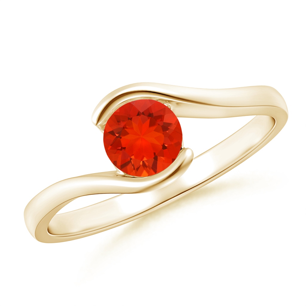 5mm AAAA Semi Bezel-Set Solitaire Round Fire Opal Bypass Ring in Yellow Gold