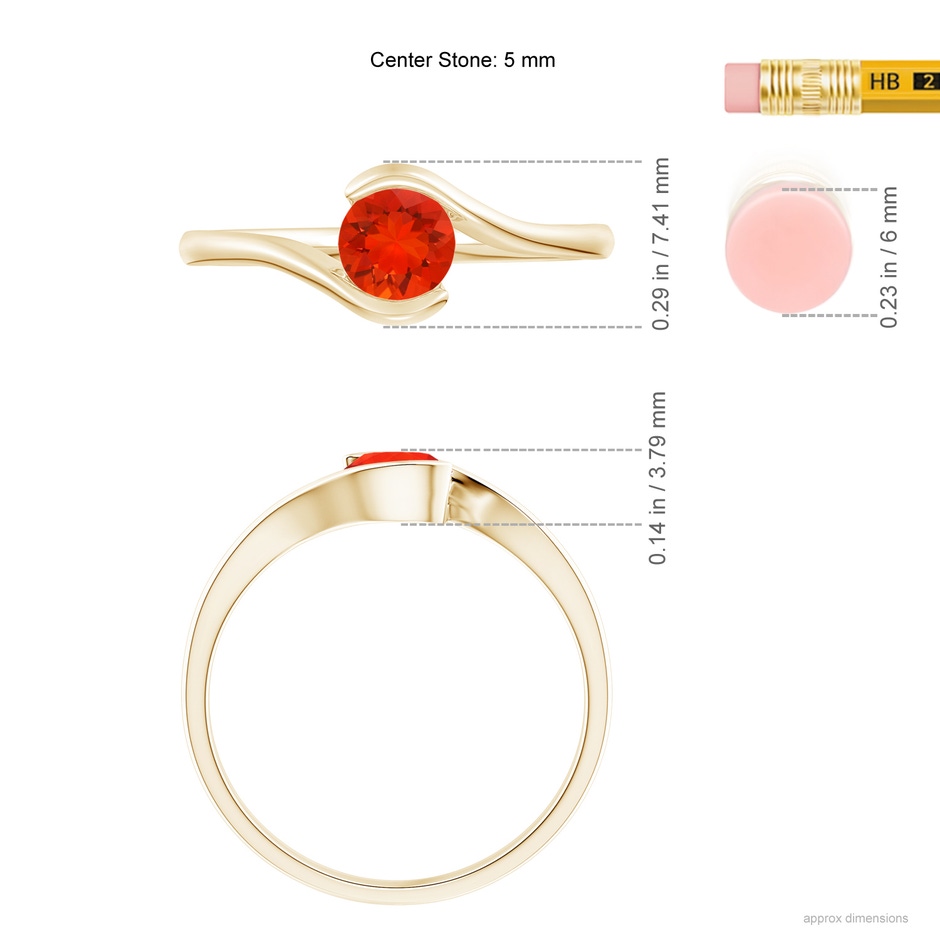 5mm AAAA Semi Bezel-Set Solitaire Round Fire Opal Bypass Ring in Yellow Gold ruler