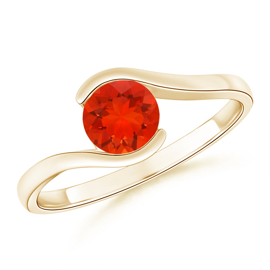 6mm AAAA Semi Bezel-Set Solitaire Round Fire Opal Bypass Ring in Yellow Gold 