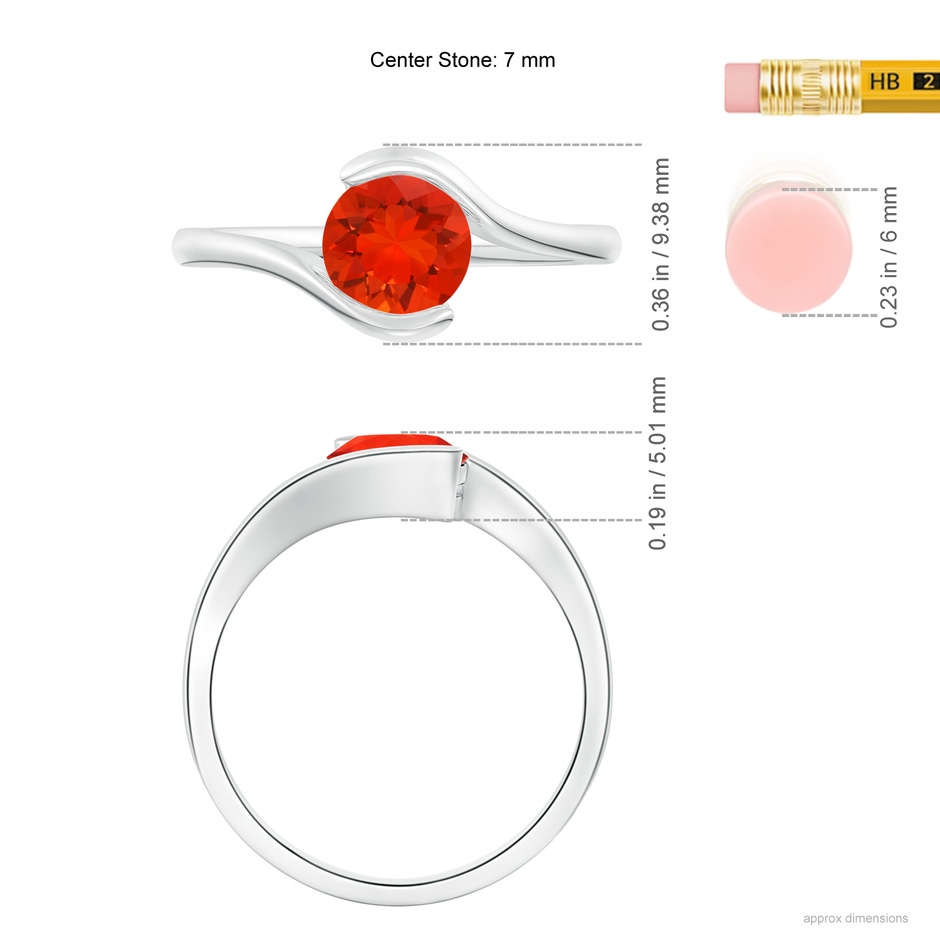 7mm AAAA Semi Bezel-Set Solitaire Round Fire Opal Bypass Ring in P950 Platinum ruler