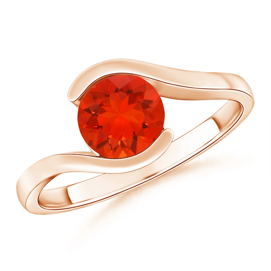 7mm AAAA Semi Bezel-Set Solitaire Round Fire Opal Bypass Ring in Rose Gold 