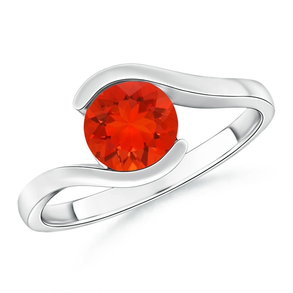 7mm AAAA Semi Bezel-Set Solitaire Round Fire Opal Bypass Ring in White Gold 