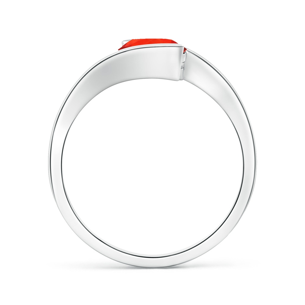 7mm AAAA Semi Bezel-Set Solitaire Round Fire Opal Bypass Ring in White Gold - side 1
