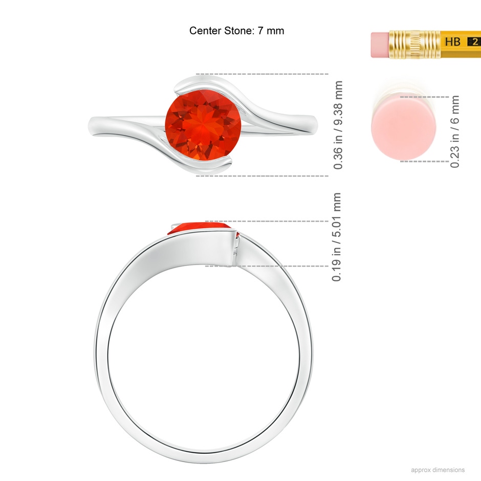 7mm AAAA Semi Bezel-Set Solitaire Round Fire Opal Bypass Ring in White Gold ruler